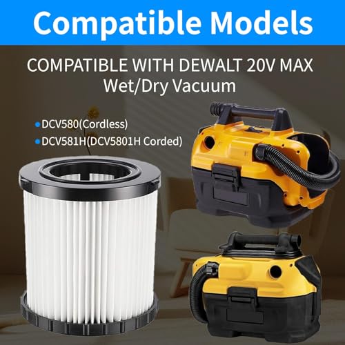 Image of 9 Pack DCV5801H DCV580H Vacuum HEPA Filter for DeWalt DCV580H, DCV581H 20V MAX Wet /Dry Vacuum, Washable and Reusable, 6 Foam Sleeve Filters and 1 Brush