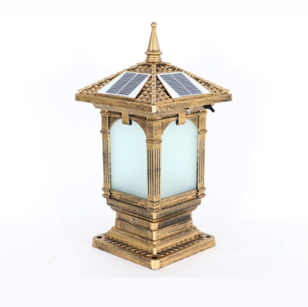 Lampy solarne na słupki, matowe, akrylowe, wodoodporne, zdalnie sterowane, na słupki, do ogrodu i na patio(Brass)