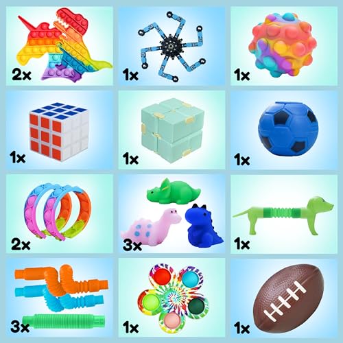 Fidget Toys Set – Anti Stress Spielzeug für Kinder und Erwachsene – Skills Set zur Stressbewältigung und Konzentrationssteigerung – Autismus und ADHS Spielzeug mit Pop It Stressball Infinity Cube