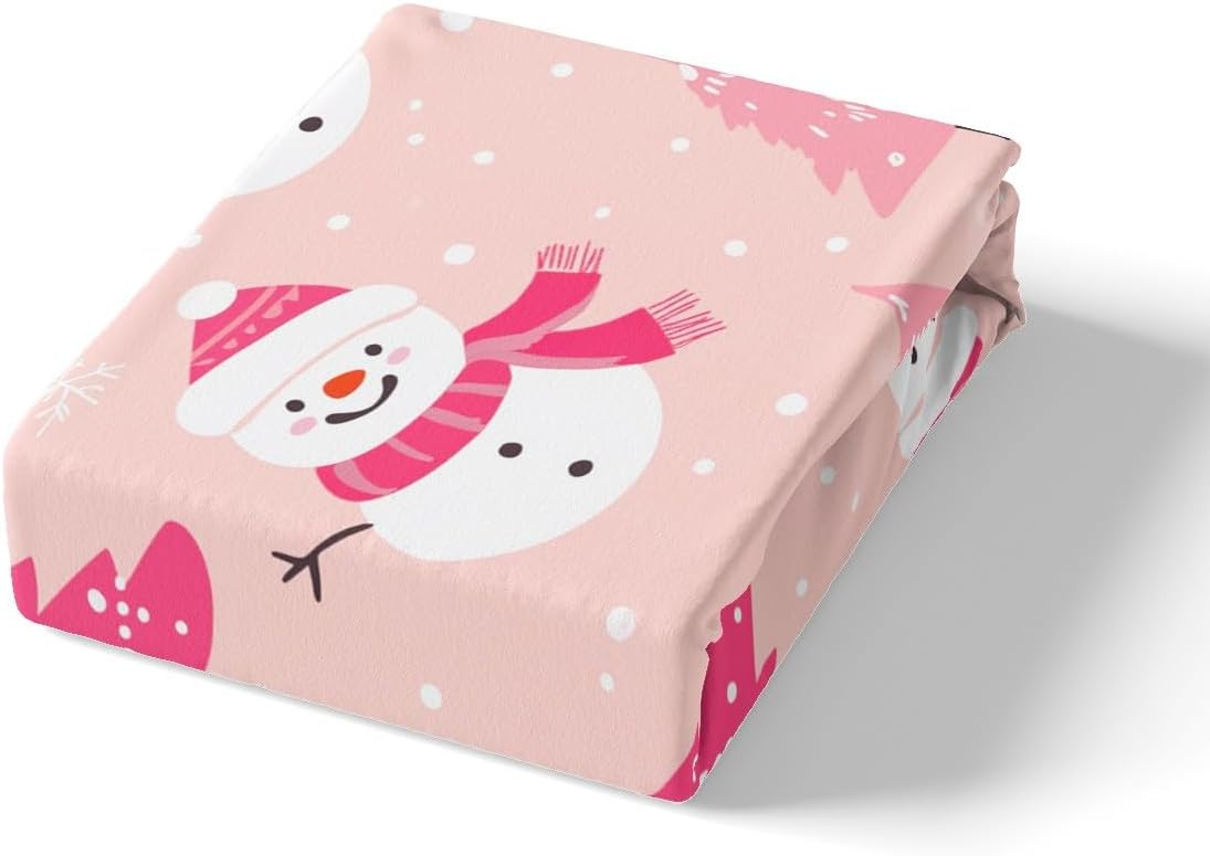 Erosebridal Cartoon Snowman Duvet Cover King,Girls Christmas Bedding Set for Happy New Year,Pink Christmas Tree Bed Sets,Xmas Snowflake Reversible Quilt Cover 3pcs Soft,no Comforter