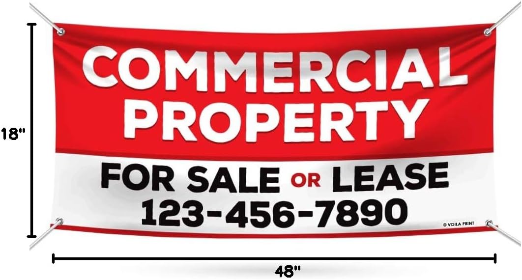 Commercial Property for Sale Or Lease Custom Banner Sign - 13 Oz Heavy Duty Waterproof Vinyl Banner for Business with Metal Grommets, VP5393 (36" x 48")