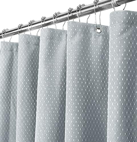 Yimobra Fabric Bathroom Shower Curtain, Hotel Quality Waffle Decor Long Showers Curtains with Heavy Duty Hooks, Machine Washable Waterproof Liners for Stall Bathtubs 182 x 182 cm, Gray