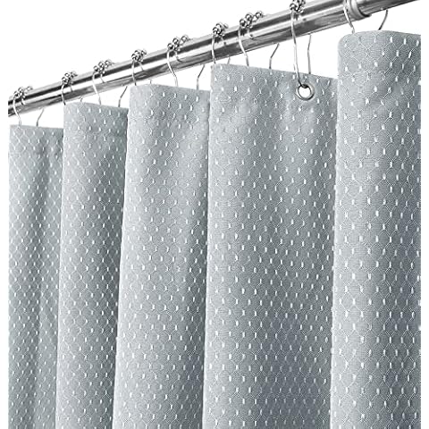 Yimobra Fabric Bathroom Shower Curtain, Hotel Quality Waffle Decor Long Showers Curtains with Heavy Duty Hooks, Machine Washable Waterproof Liners for Stall Bathtubs 182 x 182 cm, Gray Cover