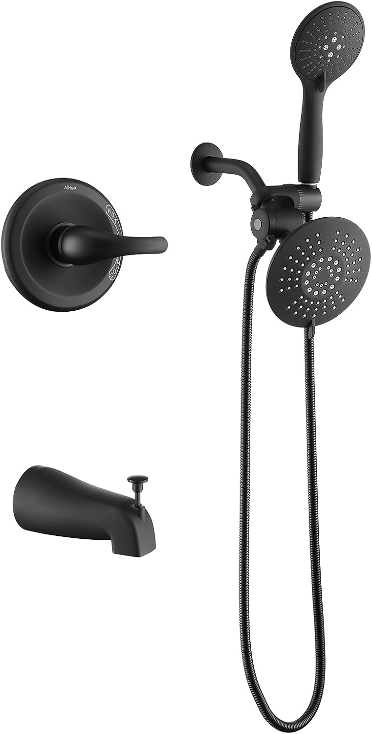AIHOM Shower System Shower Faucet Set, Dual Shower Heads, 2 in 1 Shower Faucets Set with 5 Function Hand Shower and Tub Faucet Shower Combo Set, Matte Black AIHOM Shower System Shower Faucet Set, Dual Shower Heads, 2 in 1 Shower Faucets Set with 5 Function Hand Shower and Tub Faucet Shower Combo Set, Matte Black