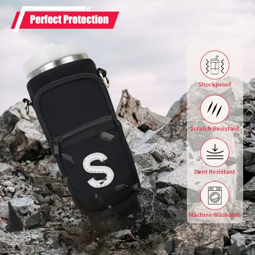 Initial A-Z Water Bottle Carrier Bag with Strap for Stanley 40 oz Tumbler, Personalized Water Bottle Holder Pouch with Pearl Letter Phone Pocket for Stanley Cup Accessories Custom Gift for Women Girls 6