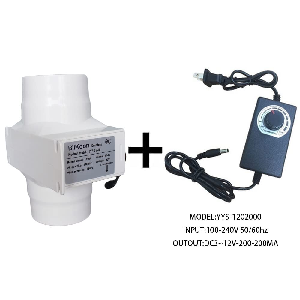12V 8 Cm In-line Ventilator Met Snelheidsregelaar – ABS, Mixflow-technologie – Voor Afzuiging In Keukens, Kelders, Tenten En Industriële Ruimtes
