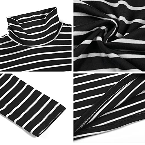 Aottori Oberteile Damen Rollkragen Langarmshirt Elegant Rollkragenpullover Langarm T-Shirt Einfarbig Tops Slim Fit Casual für Herbst Winter Schwarz Streifen L