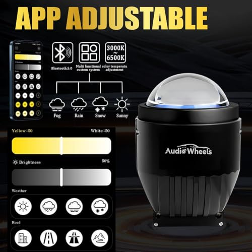 Image of Audio Wheels 3 Inch LED Projector Fog Lamp | 200W High Brightness | 15000 Lumens | 1200m Beam | Adjustable Color Temperature | App Control | Premium Aluminium Body | IP68 Waterproof | 1 Year Warranty