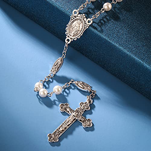 Rnivida Catholic Beads Rosary Necklace with Jesus Crucifix, Miraculous Medal Rosary Prayer Gifts for Women3