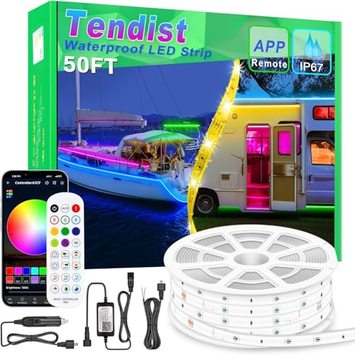 50FT Boat Lights LED Waterproof, 12V Marine Light Strip for Boat, RGB Marine LED Strip 12V with App & Remote for Pontoon Interior and Exterior, Night Fishing Lighting for Jon, Yacht, Kayak, Deck