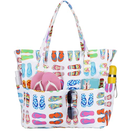 Bluboon Waterproof Beach Tote Pool Bags for Women Ladies Extra Large Gym Tote Carry On Bag With Wet Compartment for Weekender Travel (slipper)