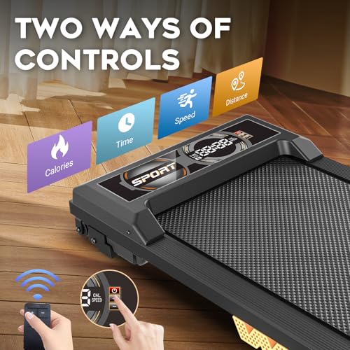 FUNRAY Walking Pad Treadmill - Under Desk Treadmill with 265LBS Weight Capacity, 2 in 1 Portable Walking Treadmill for Home/Office with Two Ways of Control, Compact Treadmill for Walking/Running-Black