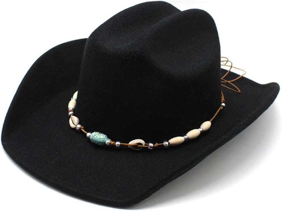 Classic Western Wool Cowboy Hat, Beaded Turquoise Band, Wide Brim, Ivory