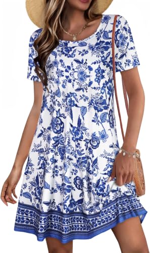 Image of JOLIGAL Summer Dresses for Women Casual Short Sleeve Sundress Scoop Neck Beach T Shirt Dress with Pockets 2026