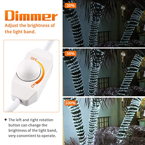 TigQiang 40ft LED Rope Lights, Dimmable Indoor Outdoor Rope Lights, Waterproof, 432 Daylight White LEDs, Flexible Connectable Cuttable, 110V 6000K, for Bedroom Garden Patio Stairs Balcony Party - Image 3