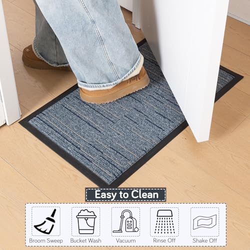 Image of HOKIPO Welcome Door Mat for Home - Big Size Rubber Back Entrance Mat, 75x45 cm, Blue Stripes (AR-6504)