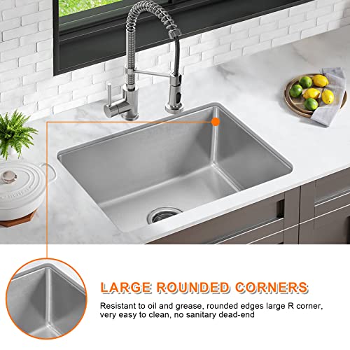 Directunit 23 Inch Undermount Kitchen Sink 18 Gauge Stainless Steel Single Bowl Basin Sink With Accessories, 23" X 17.5" X 9" #TOP6