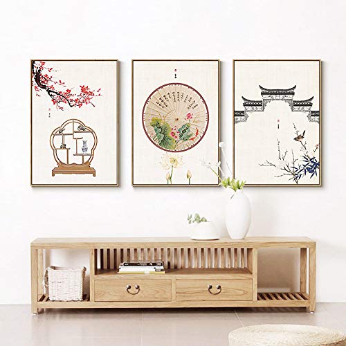 Affiches impressions salon zen lotus - Grand triptyque peinture sur toile aquarelle 70x100 cm