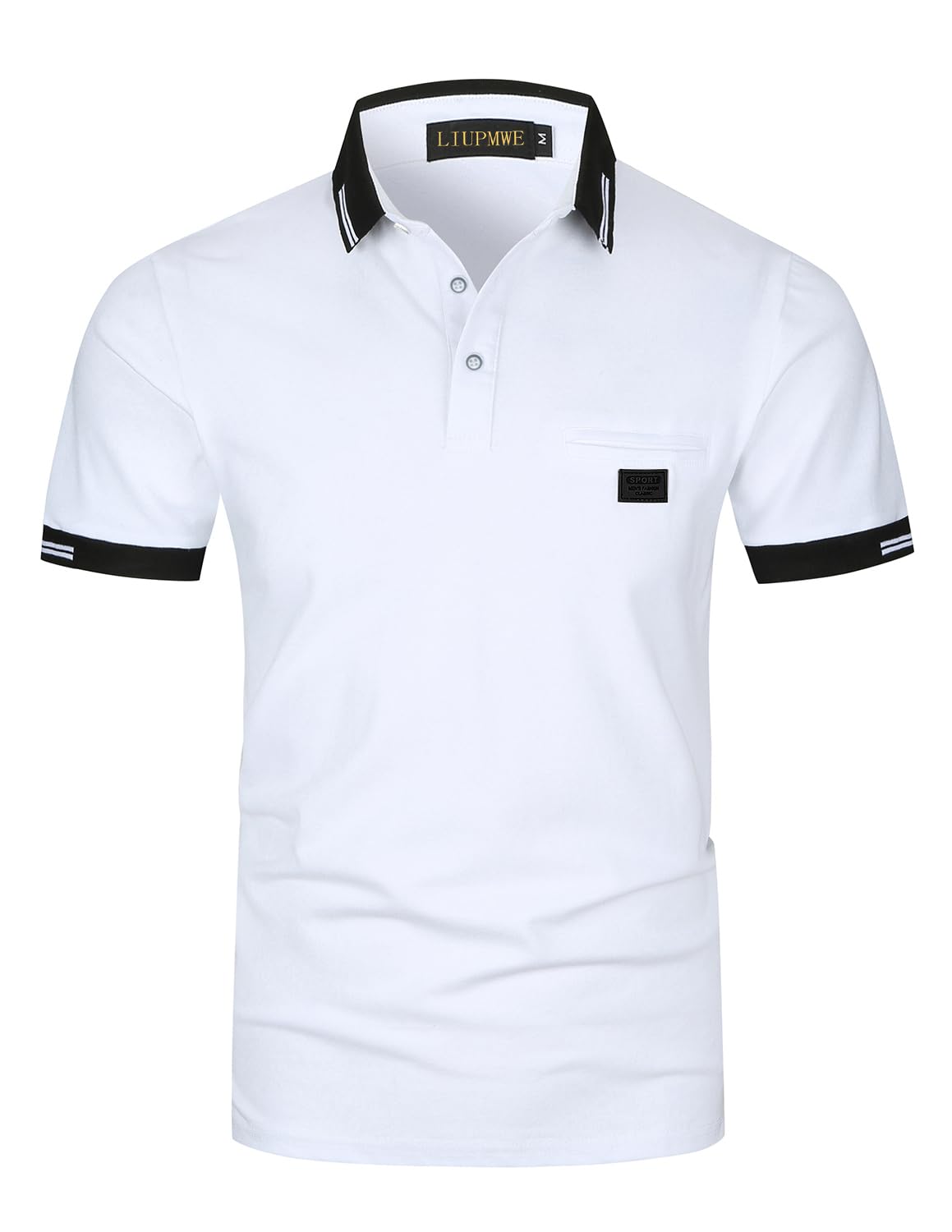 LIUPMWE Poloshirts Herren Kurzarm Golf Poloshirts mit Tasche Kontrastfarbe Ausschnitt Baumwolle Basic T-Shirt Polohemd Sommer
