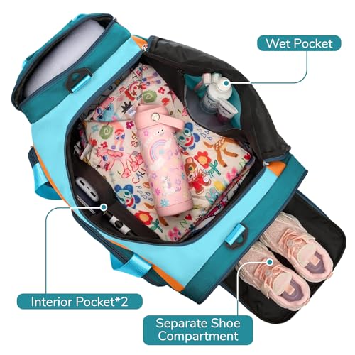 Woomada Kids Travel Duffle Bag With Shoe Compartment & Wet Pocket Perfect For School, Sports, Overnight Trips(green blue)4