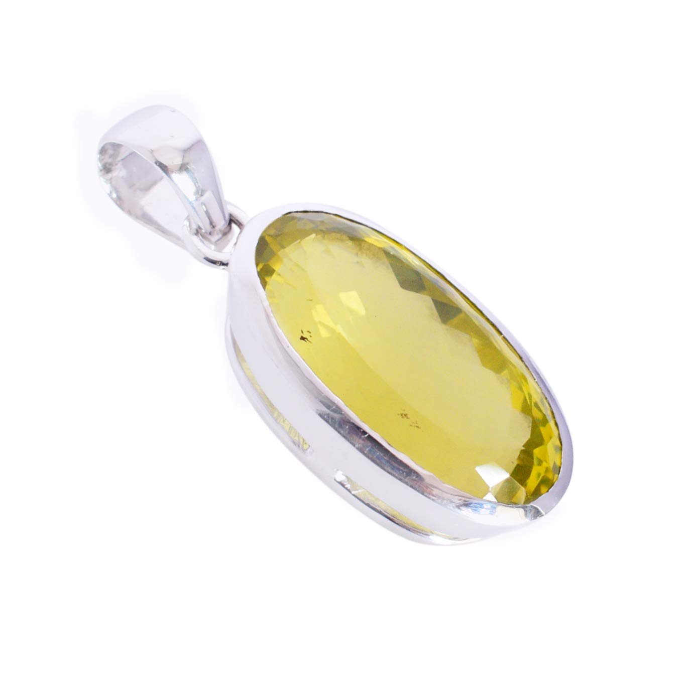 Lemon Quartz Pendant 925 Sterling Silver Yellow Gemstone Necklace Women’s Handmade Jewelry Bold Faceted Oval Statement Fashion Accessory with 18 Inch Chain