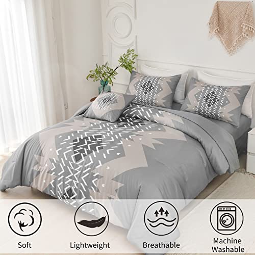 Angiyuin 6Pcs Full Size Boho Comforter Set, Geometric Lightweight Bedding Set, Western Aztec Decorative Bed In A Bag With Sheets For Boys, Girls, Women, Men (Full, Grey) #TOP5