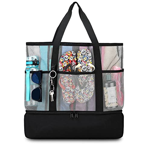 Image of Beach Bag with Cooler,Mesh Beach Bags for Women Sandproof for Pool and Swimming Travel Daily with Durable 8 Pocket