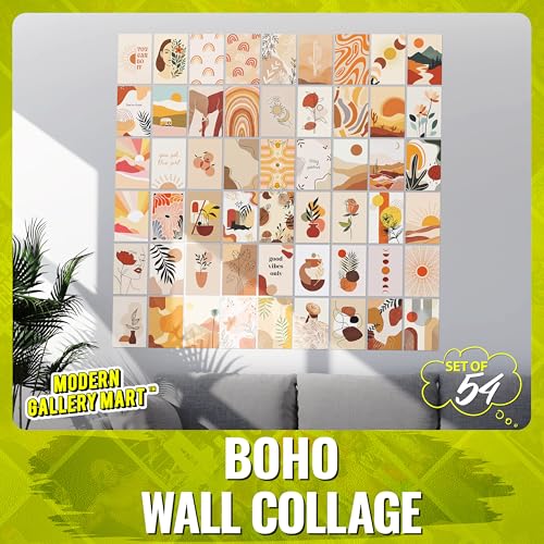 Image of MODERN GALLERY MART Pack of 54 Boho Wall Collage Kit Posters - 4 x 6 Inches Posters for Wall Decoration - Wall Art For Bedroom, Office, Living room, Dorm room - Glue Dots Included