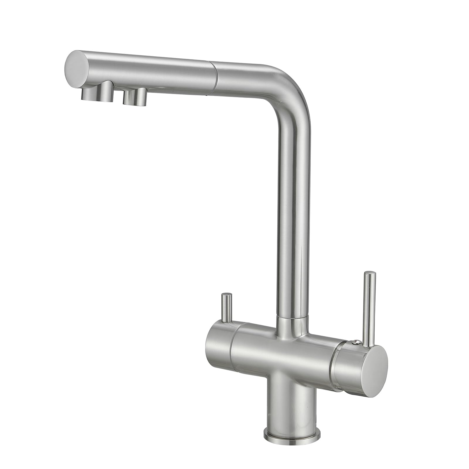 Wiquybml Brushed 3-Way Kitchen Faucet With Pull-Down Sprayer, Rotating Tap And Water Filter, Stainless Mixer For Home Commercial Use