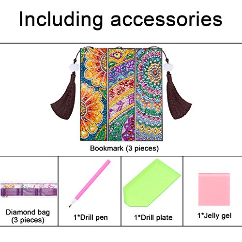 3 Pieces Diamond Painting Bookmark Diamond Tassel Beaded Painting Bookmark Diy Beaded Bookmarks Leather Tassel Bookmark For Valentine's Day Graduation Birthday Embroidery Arts Crafts #TOP6