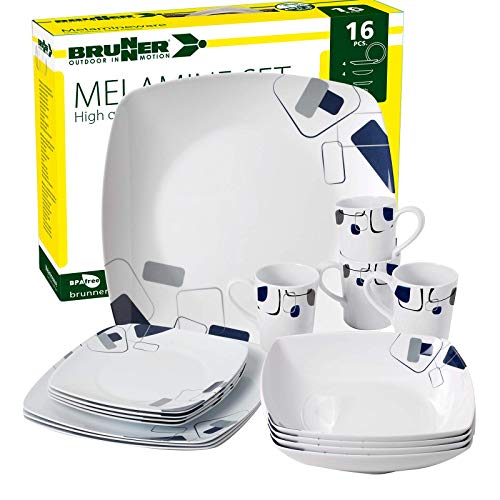 Brunner: Melamin-Geschirr Campinggeschirr, 4 Personen (16 Teilig), PANAREA, Grill Und Picknick Cover