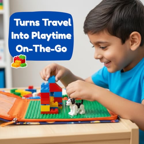Image of CocoMoco Kids Building Blocks Travel Storage Bag with Base Plate | Portable Toy Storage Organizer & Play Mat | Compatible with Most Building Block Sets | Single Pack