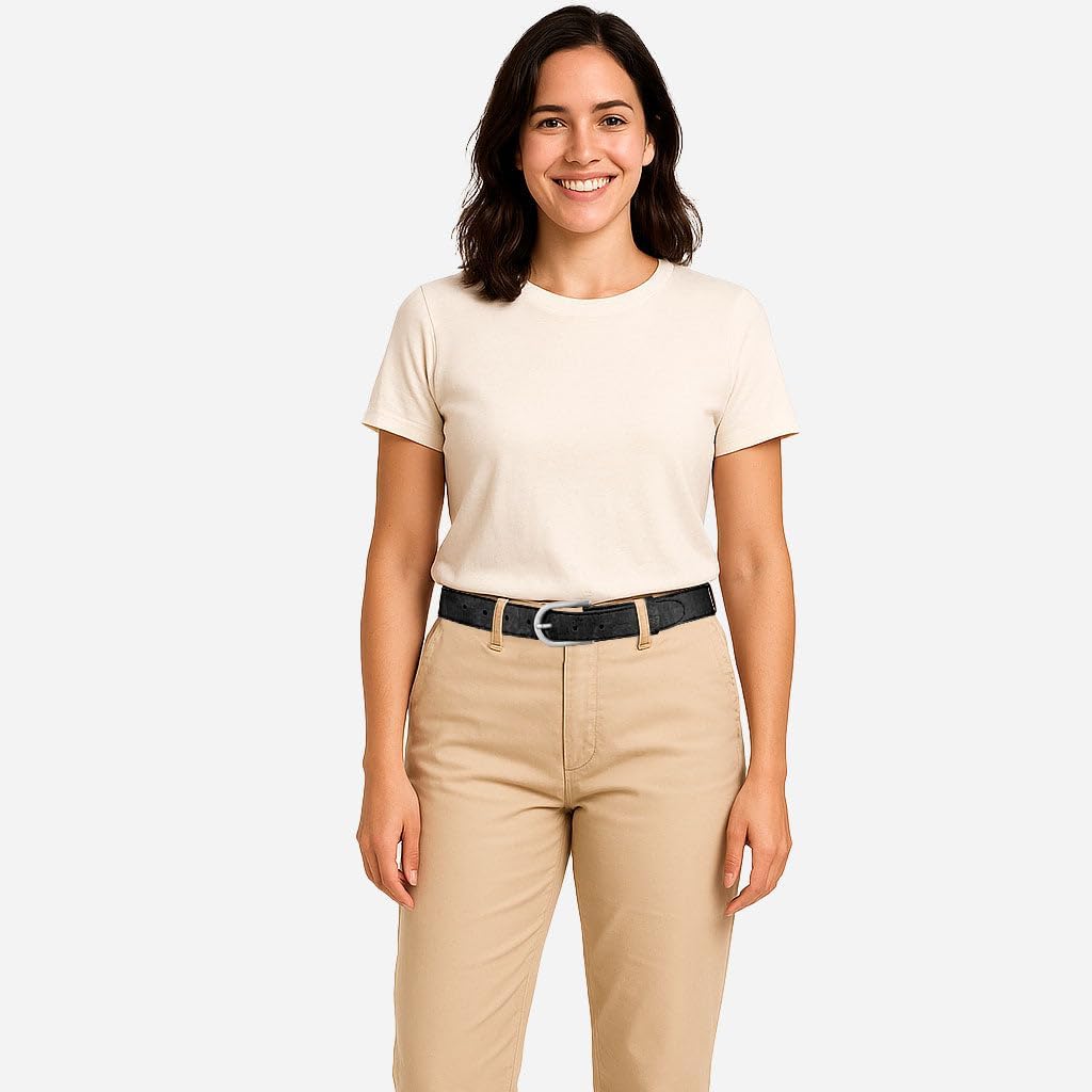 Corkor Women's Cork Belt 1 1/8" – Brown or Black Strap with Silver or Gold Nickel-Free Buckle, Vegan, Lightweight