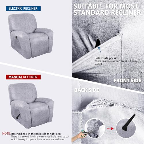 Image of molasofa Recliner Chair Covers 4 Pieces Leather Like Large Recliner Covers with Pocket Soft Non Slip Stretch Recliner Slipcover for Lazy Boy Recliner Chair Washable (Marbling)