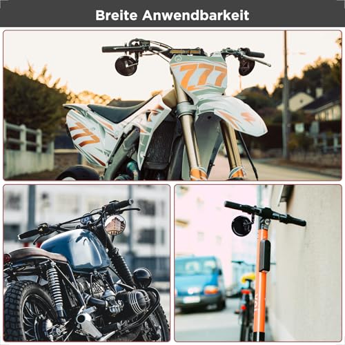 evermotor Motorrad Spiegel, E24 Rückspiegel Motorrad, Ø95mm – 360° CNC Aluminium Lenkerendenspiegel, links oder rechts montierbar, für Ø22mm Lenker, 1 Stück