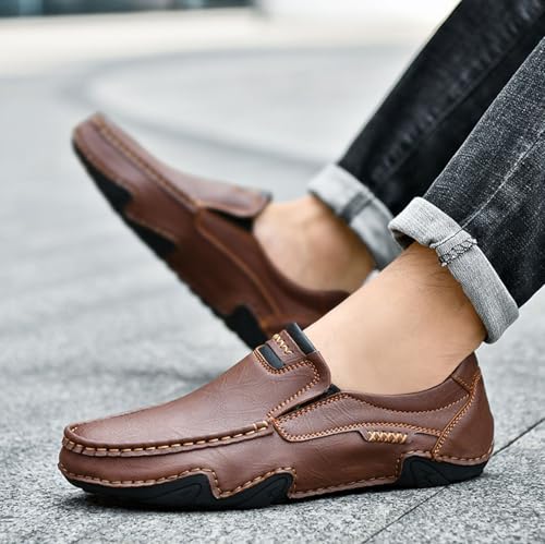 Men's Classic Business Leather Hand Stitched Flat Loafers Outdoor Comfortable Non-Slip Lightweight Driving Casual Shoes4