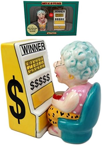 Atlantic Collectibles Casino Jackpot Slot Machine Queen Salt & Pepper Shakers Ceramic Magnetic Figurine Set 3.5"L image 2