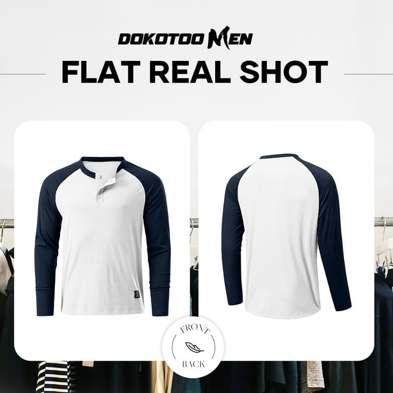 Men's Henley Shirt Fall Crewneck Color Block Slim Fit Long Sleeve T Shirts Button Up Tees - Image 6