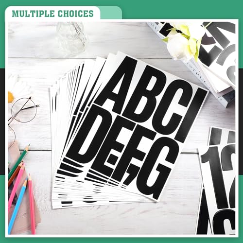 Image of Qilery 32 Sheets 5 Inch Letter and Number Stickers Self Adhesive Vinyl Letters Alphabet Stickers Big Font Letters Number Tags for School Classroom Home Mailbox Decor (Black)