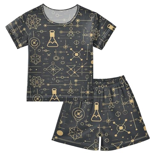 ALAZA Atomic Chemistry Physics Pajamas Set Short Sleeve Cotton Sleepwear Summer Pjs 2 Piece 5-14Y