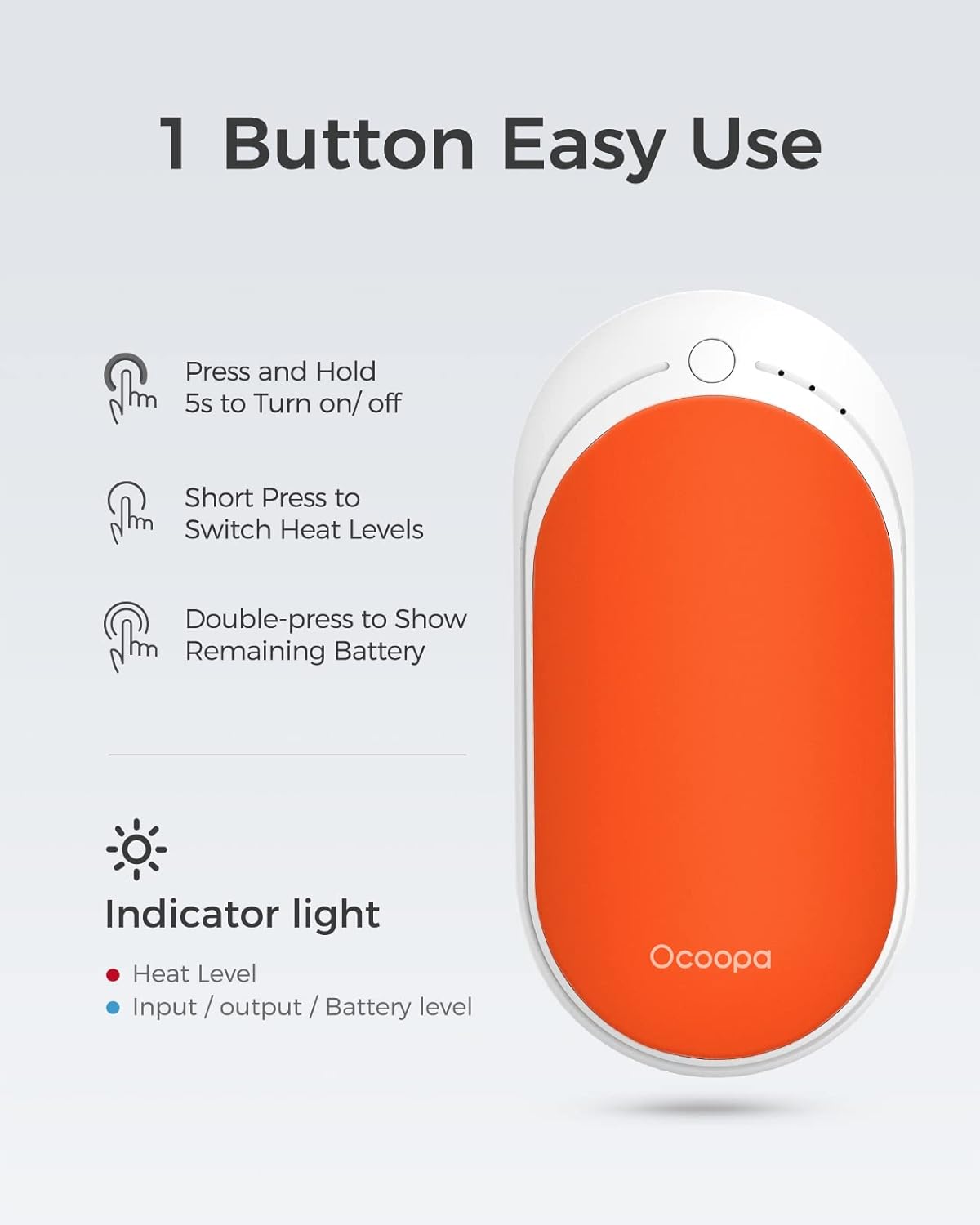 OCOOPA Hand Warmers Rechargeable, 1 Pack 5200mAh Electric Portable Pocket Warmer/Power Bank, Heat Therapy Great for Outdoor Sports, Hunting, Golf, Camping, Warm Gifts for Women, Men, Orange : Sports & Outdoors