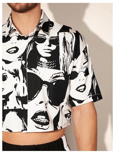 WDIRARA Men's Figure Graphic Shirt Short Sleeve Button Down Shirts Crop Top Streetwear3