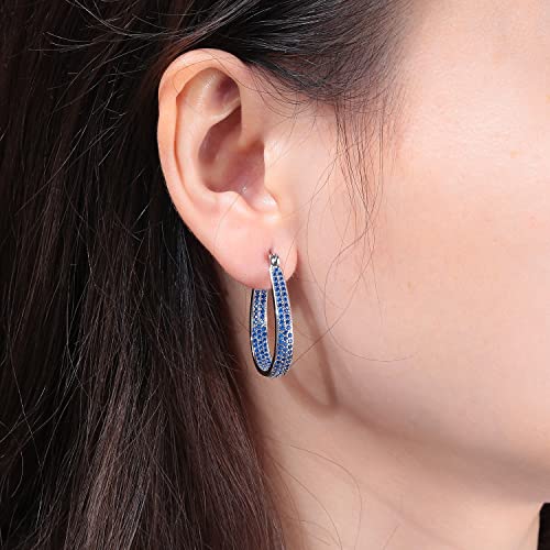 Cinily 925 Sterling Silver Post Big Sapphire Blue Cubic Zirconia Hoop Earrings For Women Teen Girls Large Oval Chunky Hoop Earrings 14K White Gold Plated Gemstone Earrings #TOP1