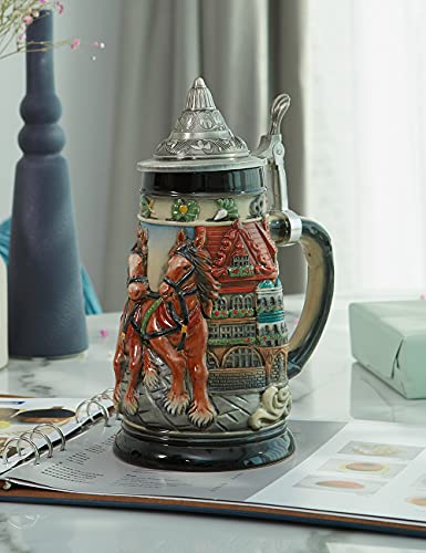 Haucoze Beer Stein Mug German Oktoberfest Stanley Viking Tankard With Petwer Lid Birthday Gifts 0.9Liter #TOP7