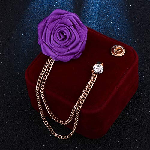 Fashion Bridegroom Wedding Brooches Cloth Art Hand-Made Rose Flower Brooch Lapel Pin Badge Tassel Chain Men's Suit Accessories (Purple) by MXUHUI - Used condition - Image 2