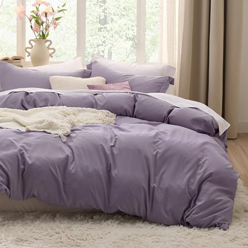 Bedsure Grayish Purple Duvet Cover Queen Size - 3 Pieces Prewashed Cotton-Like Extra Soft Bedding Set, Includes 1 Duvet Cover 90x90 Inches with Zipper Closure & 2 Pillow Shams, Comforter Not Included