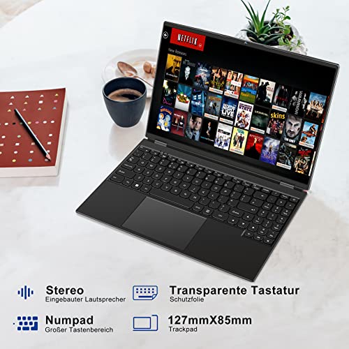 AOCWEI Laptop 16 Zoll 12GB RAM 512GB ROM Erweiterungen 2,5" 1 TB SSD, Laptop Win 11 mit 4-Core CPU N5095 (bis zu 2,9 GHz), 1920 * 1200丨5G WiFi丨Bluetooth & Deutsche Tastatur Aufkleber-Schwarz – Bild 4