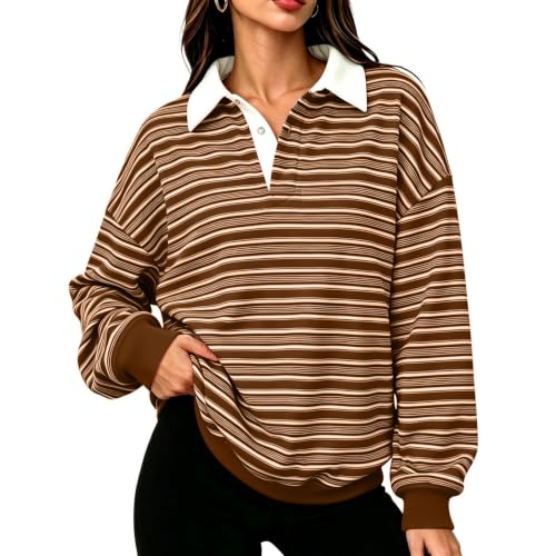 Long Sleeve Striped Shirt Women Dressy Casual Polo Shirt Fall Outfits 2026 - image 1