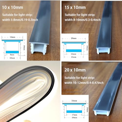 Image of 16.4FT Recessed Flexible LED Diffuser Channel, Silicone Black Bendable LED Diffuser Strip Light Tube Cover for Background Decoration, Wall, Cabinet and Indoor Outdoor Lighting (20 x 10mm)