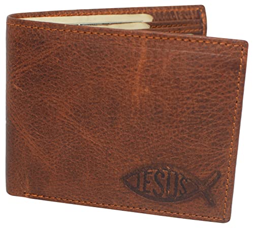 Jesus Fish Men's RFID Blocking Genuine Leather Bifold Trifold Ichthys Wallet (Bifold)4